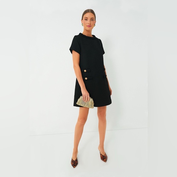 Tuckernuck Dresses & Skirts - Tuckernuck Black Tweed Jackie Dress Textured Shift w/ Gold Button Detail XS
